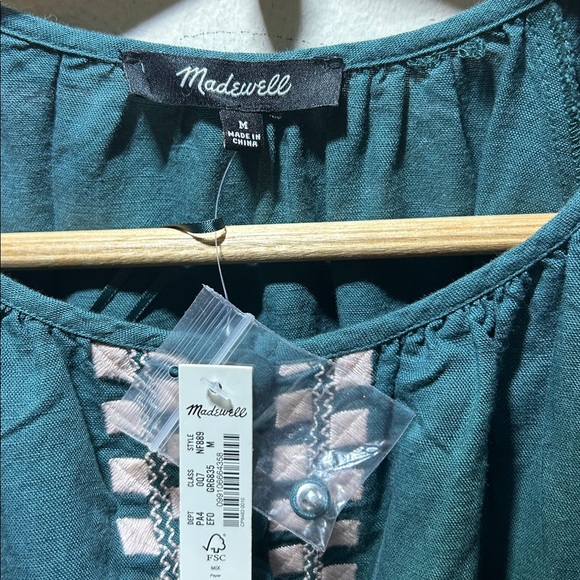 Madewell Embroidered Linen-Blend Flutter-Sleeve Mini Dress Size Medium NWT - Picture 7 of 9